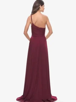 Robe de soirée trapèze en tissu satiné à une épaule avec traîne robes de dîner formelles
