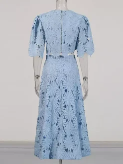 Robe deux pièces romantique jaune à découpes florales pour les fêtes