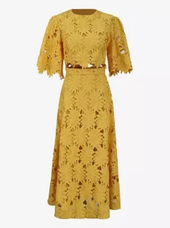 Robe deux pièces romantique jaune à découpes florales pour les fêtes