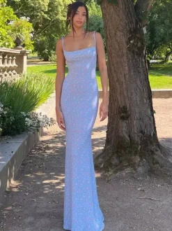 Robe de vacances maxi à fleurs sans manches imprimé floral bretelles col montant robe jaune sexy