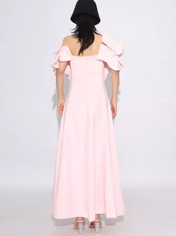 Robe de vacances midi à fleurs sans manches épaules dénudées chic taille haute rouge