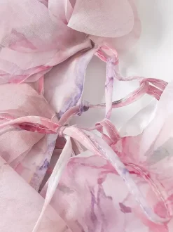 Robe de vacances mini dos nu à fleurs lacée sans manches imprimé floral col en V rose décontracté