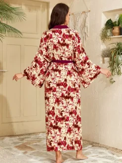 Robe de vacances oversize à manches longues imprimée rose décontractée