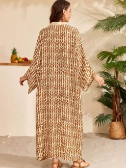 Robe de vacances oversize à manches longues imprimée rose décontractée