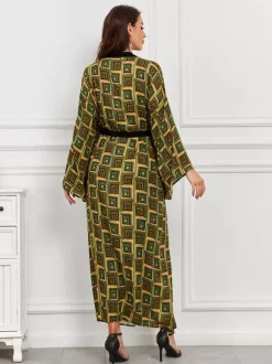 Robe de vacances oversize à manches longues imprimée rose décontractée