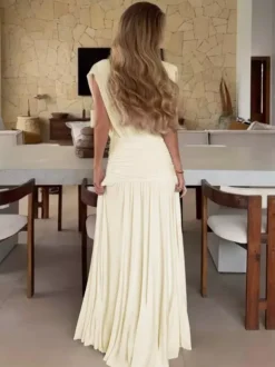 Robe de vacances plissée sans manches à décolleté plongeant portefeuille froncée plissée fluide