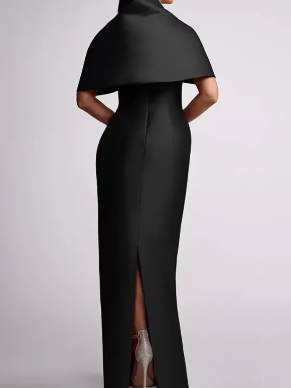 Robe d'invitée de mariage robe de mère de la mariée longue au sol avec perles et cape amovible