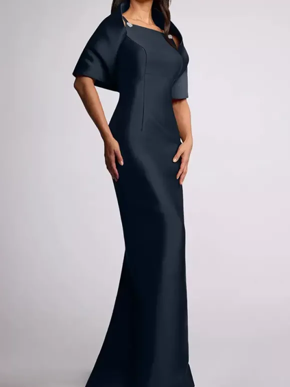 Robe d'invitée de mariage robe de mère de la mariée longue au sol avec perles et cape amovible
