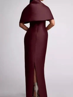 Robe d'invitée de mariage robe de mère de la mariée longue au sol avec perles et cape amovible