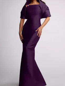 Robe d'invitée de mariage robe de mère de la mariée longue au sol avec perles et cape amovible