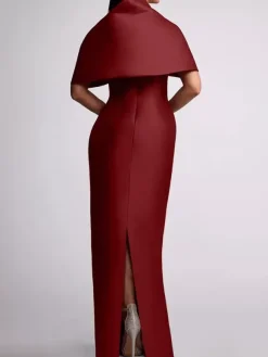 Robe d'invitée de mariage robe de mère de la mariée longue au sol avec perles et cape amovible