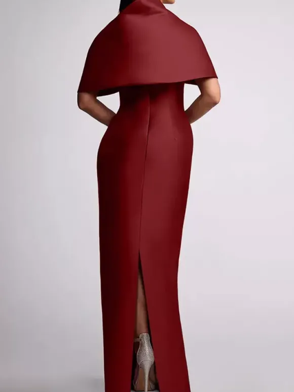 Robe d'invitée de mariage robe de mère de la mariée longue au sol avec perles et cape amovible