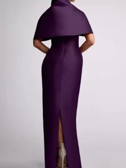 Robe d'invitée de mariage robe de mère de la mariée longue au sol avec perles et cape amovible