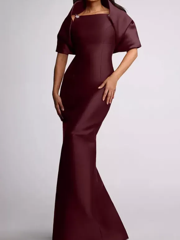 Robe d'invitée de mariage robe de mère de la mariée longue au sol avec perles et cape amovible