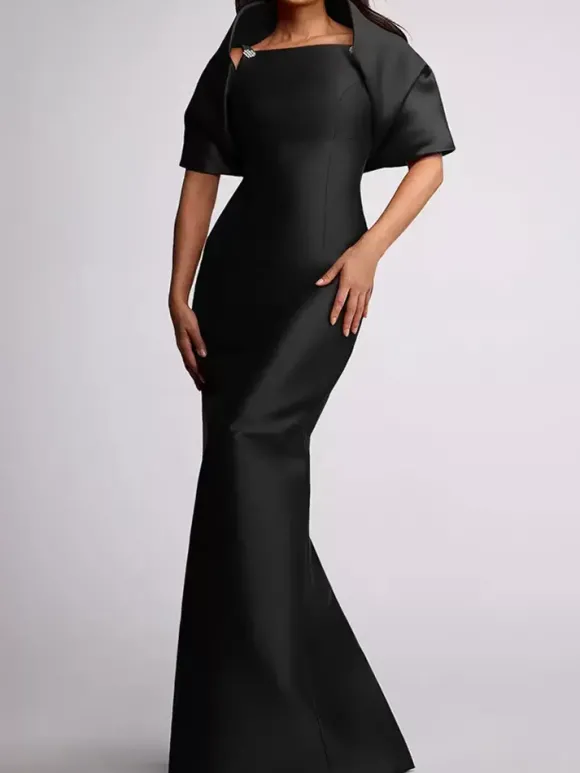 Robe d'invitée de mariage robe de mère de la mariée longue au sol avec perles et cape amovible