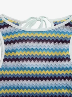 Robe d'été bleue classique à lacets et col rond sans manches et longue sans manches