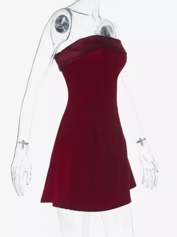 Robe d'été chic bordeaux mini sans manches et bustier pour une soirée en amoureux