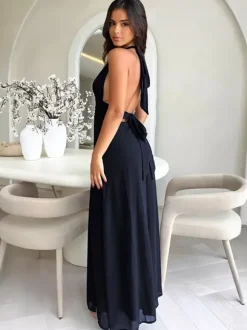 Robe d'été à col en V et fente haute longue robe de plage aquatique bleu ciel clair