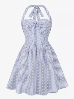 Robe d'été trapèze à rayures col halter et imprimé floral pour femme 2026