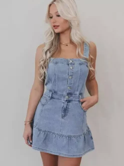 Robe en jean à volants pour femme - Robe mini boutonnée bleu clair style années 2000 - Tenue d'été pour la plage et les festivals (2026)