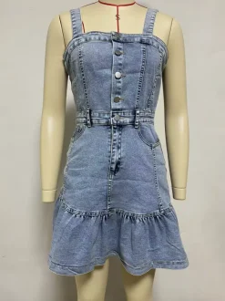 Robe en jean à volants pour femme - Robe mini boutonnée bleu clair style années 2000 - Tenue d'été pour la plage et les festivals (2026)