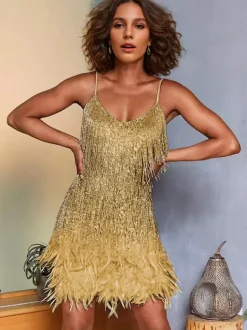 Robe Eté Courte Femme avec Bretelles à Col Décolleté Unicolore