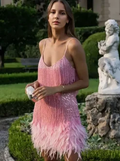 Robe Eté Courte Femme avec Bretelles à Col Décolleté Unicolore