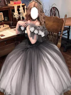 Robe Fairy Lolita à décolleté c艙ur manches courtes en tulle fleuri robe Sweet Lolita pour tea party