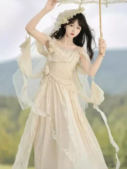 Robe Fairy Lolita à fleurs blanches robe de bal Lolita pour tea party