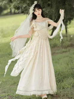 Robe Fairy Lolita à fleurs blanches robe de bal Lolita pour tea party
