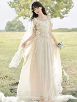 Robe Fairy Lolita à fleurs blanches robe de bal Lolita pour tea party
