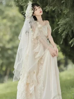 Robe Fairy Lolita à fleurs blanches robe de bal Lolita pour tea party