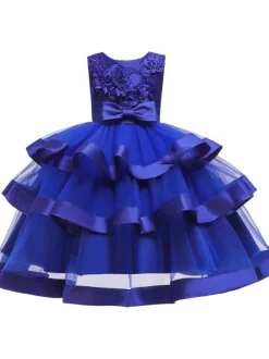 Robe fille de fleur robe cortège enfant col rond décoré de noeud