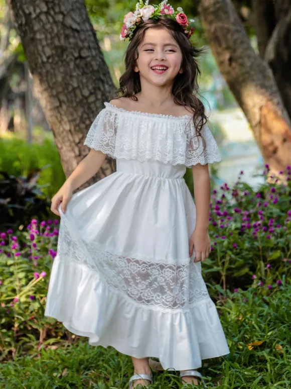 Robe fille de fleur robe cortège enfant ivoire en dentelle