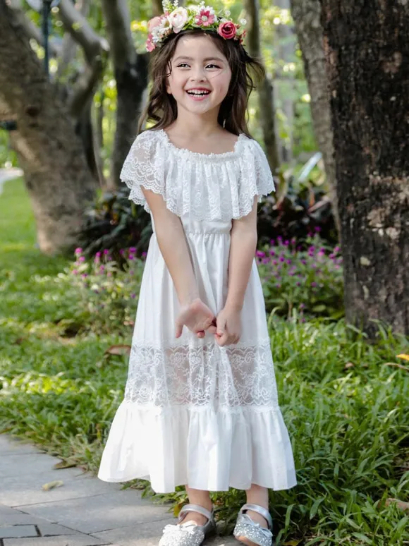Robe fille de fleur robe cortège enfant ivoire en dentelle