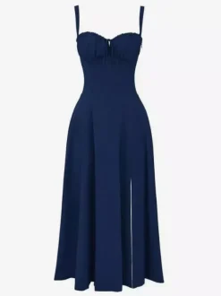 Robe fleurie Robe mi-longue Robes Imprimé floral Bretelles fendues Col Sans manches Cottagecore Été