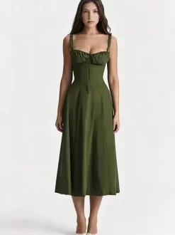 Robe fleurie Robe mi-longue Robes Imprimé floral Bretelles fendues Col Sans manches Cottagecore Été