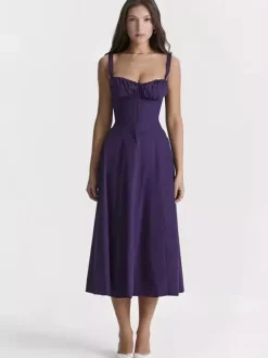Robe fleurie Robe mi-longue Robes Imprimé floral Bretelles fendues Col Sans manches Cottagecore Été
