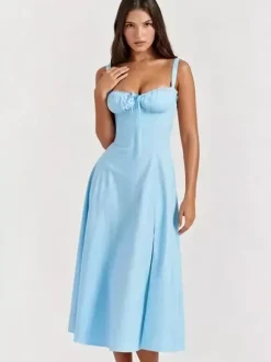 Robe fleurie Robe mi-longue Robes Imprimé floral Bretelles fendues Col Sans manches Cottagecore Été