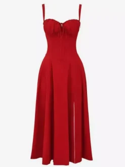 Robe fleurie Robe mi-longue Robes Imprimé floral Bretelles fendues Col Sans manches Cottagecore Été