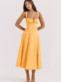 Robe fleurie Robe mi-longue Robes Imprimé floral Bretelles fendues Col Sans manches Cottagecore Été