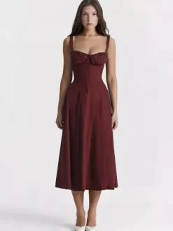 Robe fleurie Robe mi-longue Robes Imprimé floral Bretelles fendues Col Sans manches Cottagecore Été