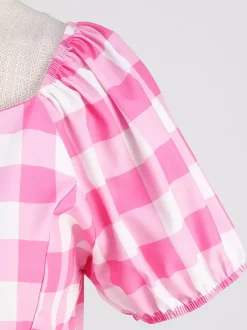 Robe Glamour rétro col en c艙ur manches bouffantes pois robes longues décontractées