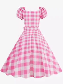 Robe Glamour rétro col en c艙ur manches bouffantes pois robes longues décontractées