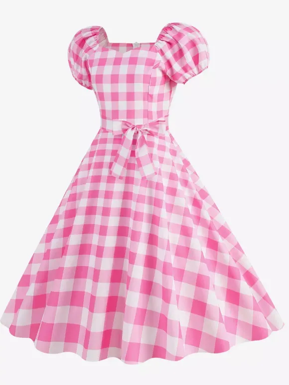 Robe Glamour rétro col en c艙ur manches bouffantes pois robes longues décontractées