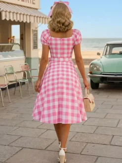Robe Glamour rétro col en c艙ur manches bouffantes pois robes longues décontractées