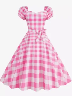 Robe Glamour rétro col en c艙ur manches bouffantes pois robes longues décontractées