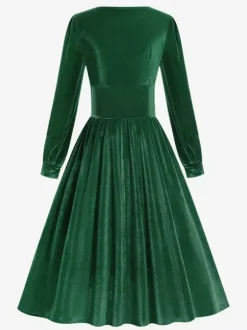Robe glamour vintage années 1950 noire manches longues col carré style rockabilly