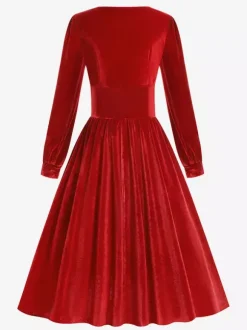 Robe glamour vintage années 1950 noire manches longues col carré style rockabilly