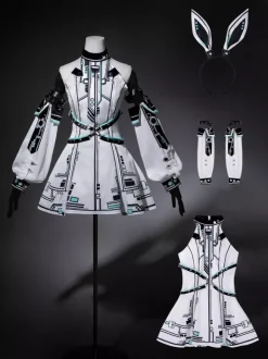 Robe gothique Lolita Future Battle Princess style Punk Tech JSK avec coiffe et manches pour les bras